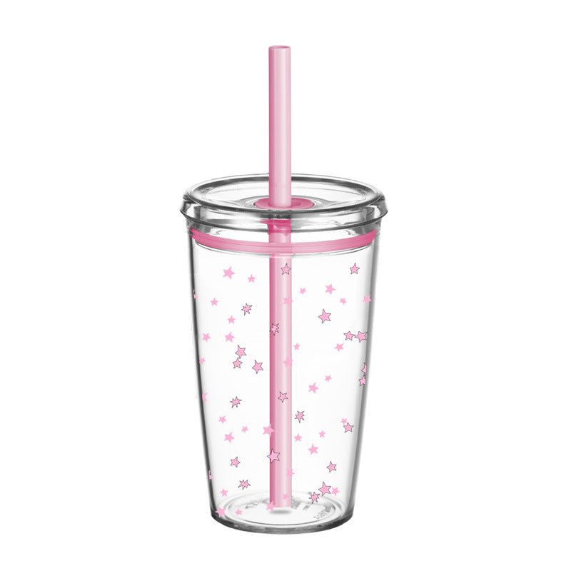 Wholesale 450ml Tritan straw cup milk tea cup coffee cup with printing simple straw cup